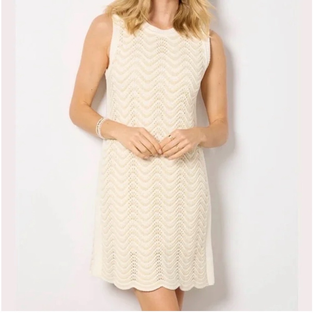 Evereve Cream Knit Sleeveless Sweater Dress Boho Chevron Size L NWOT